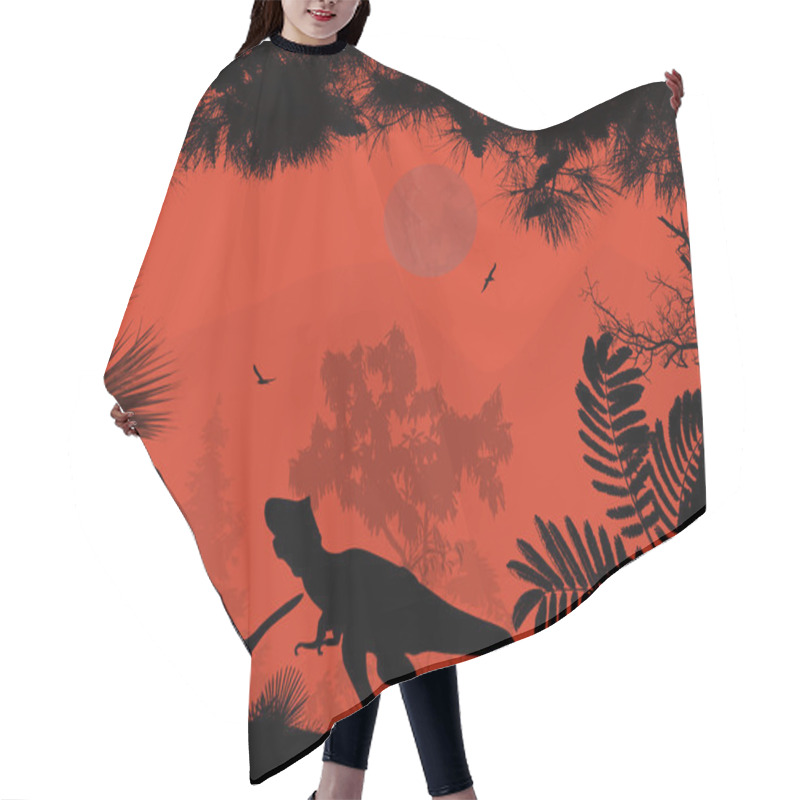 Personality  Dinosaurs Silhouettes In Beautiful Landscape Hair Cutting Cape