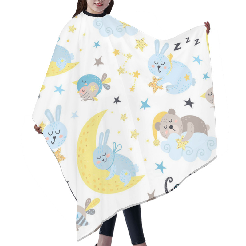 Personality  Seamless Pattern For Boys With Sleeping Animals Hair Cutting Cape