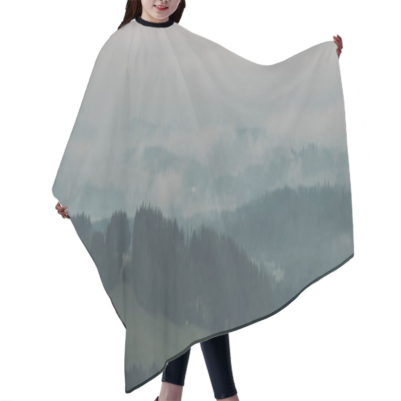 Personality  Panoramic View To Forest, Meadow Silhouette With Misty Fog. Czech Landscape Hair Cutting Cape