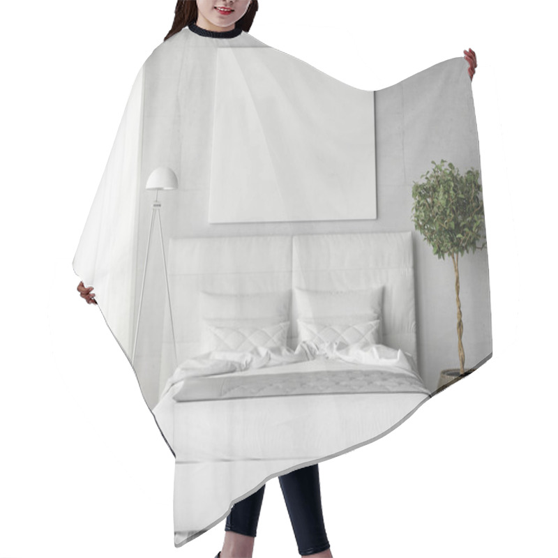 Personality  Mock Up Poster In White Bedroom Hair Cutting Cape