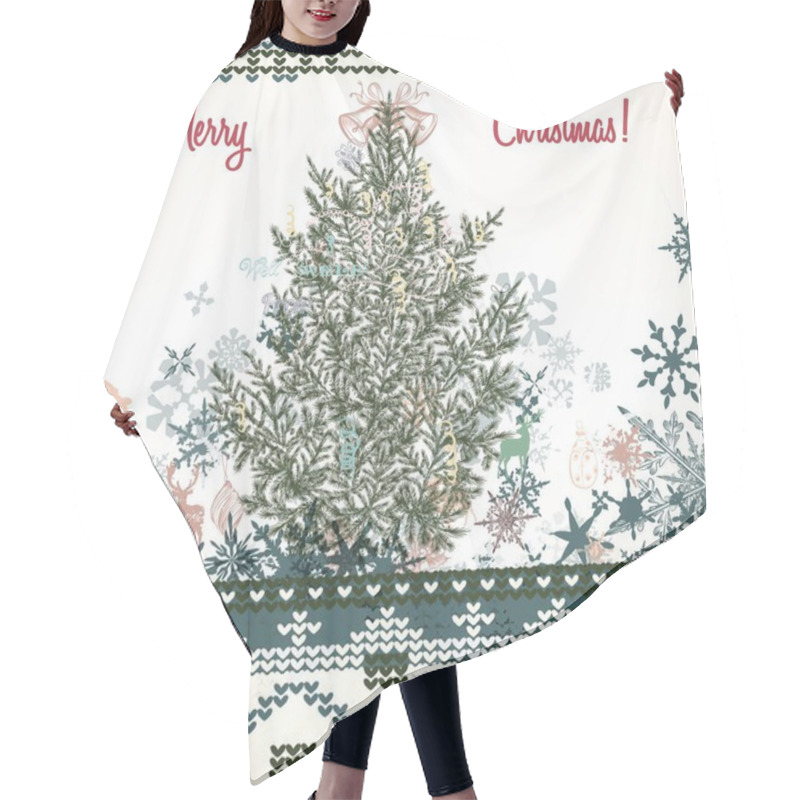 Personality  Beautiful Christmas Background Illustration With Tree, Snowflake Hair Cutting Cape