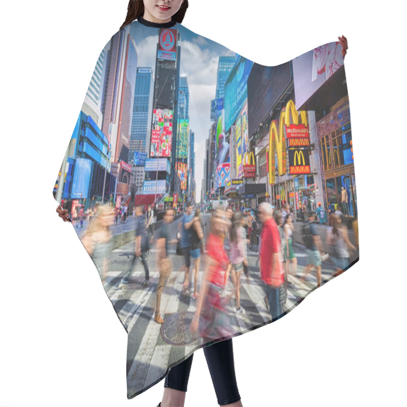 Personality  Pedestrians Cross A Busy Intersection Near Times Square. Hair Cutting Cape