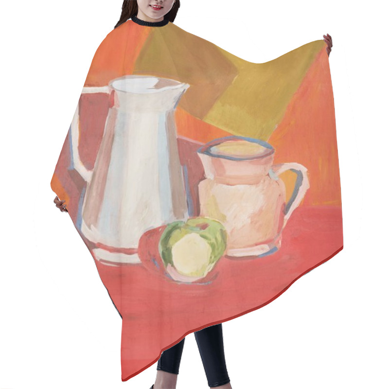 Personality  Illustration With A Two Pitchers And A One Green Apple In Warm C Hair Cutting Cape