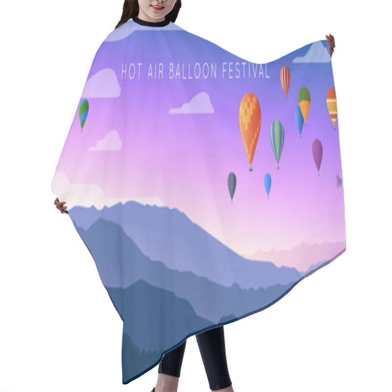 Personality  Hot Air Balloons Festival. Mountain Landscape. Wide Panorama. Vector Illustration Hair Cutting Cape