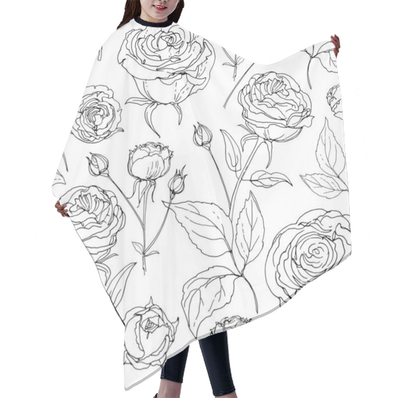 Personality  Flower Pattern Roses. Ornament Drawn By A Black Line Vector On A White Hair Cutting Cape