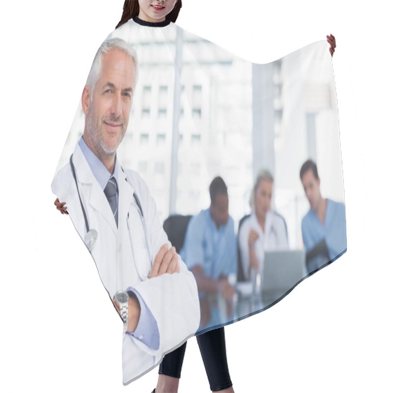 Personality  Smiling Doctor With Arms Folded Hair Cutting Cape