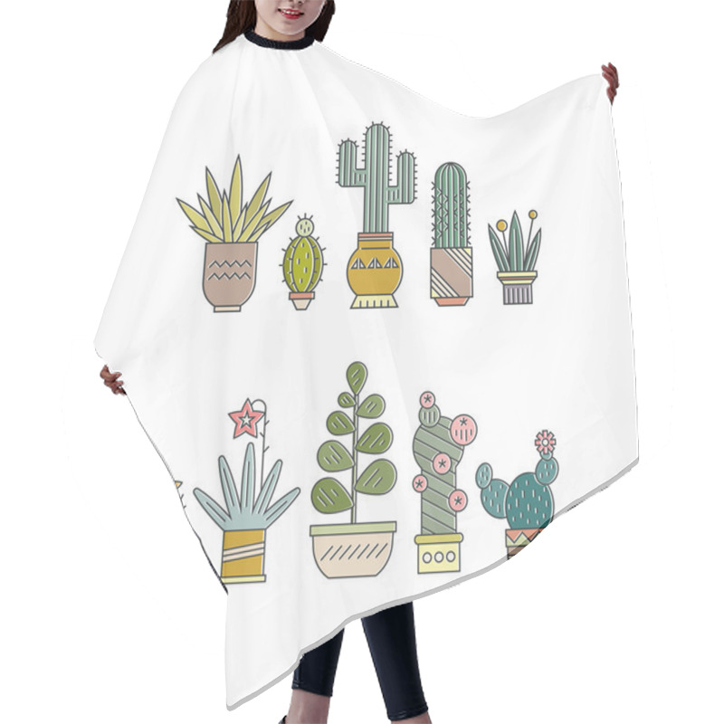 Personality  Succulents And Cactuses In Pots Hair Cutting Cape