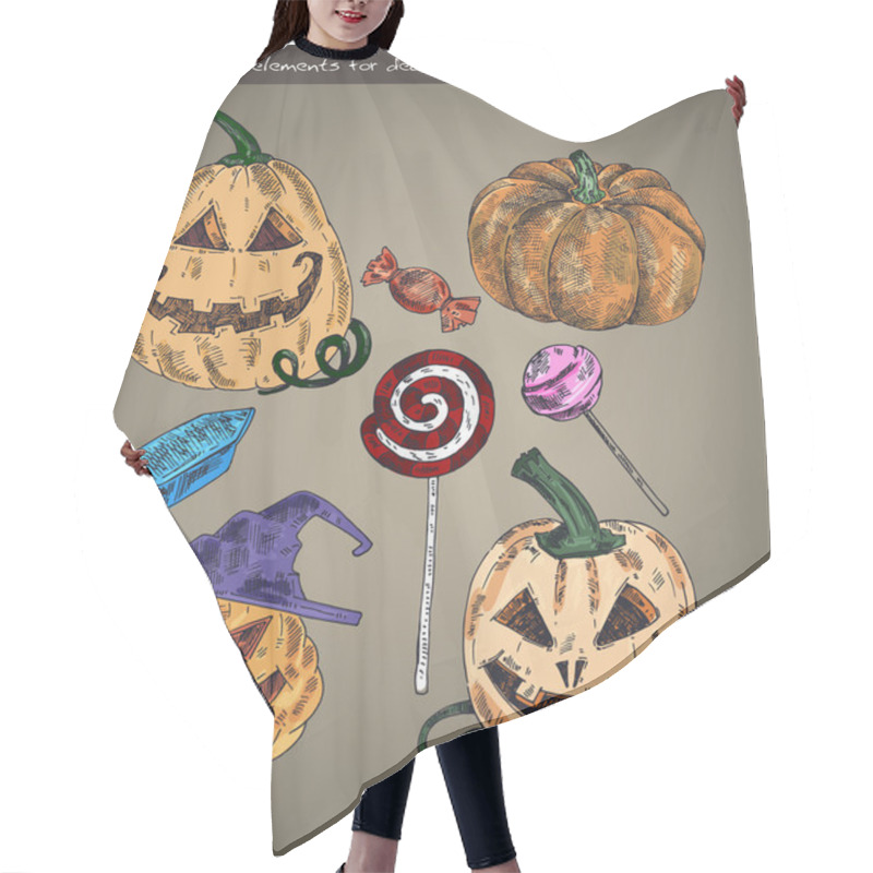 Personality  Set Of Elements For Decoration. Theme - Halloween Hair Cutting Cape