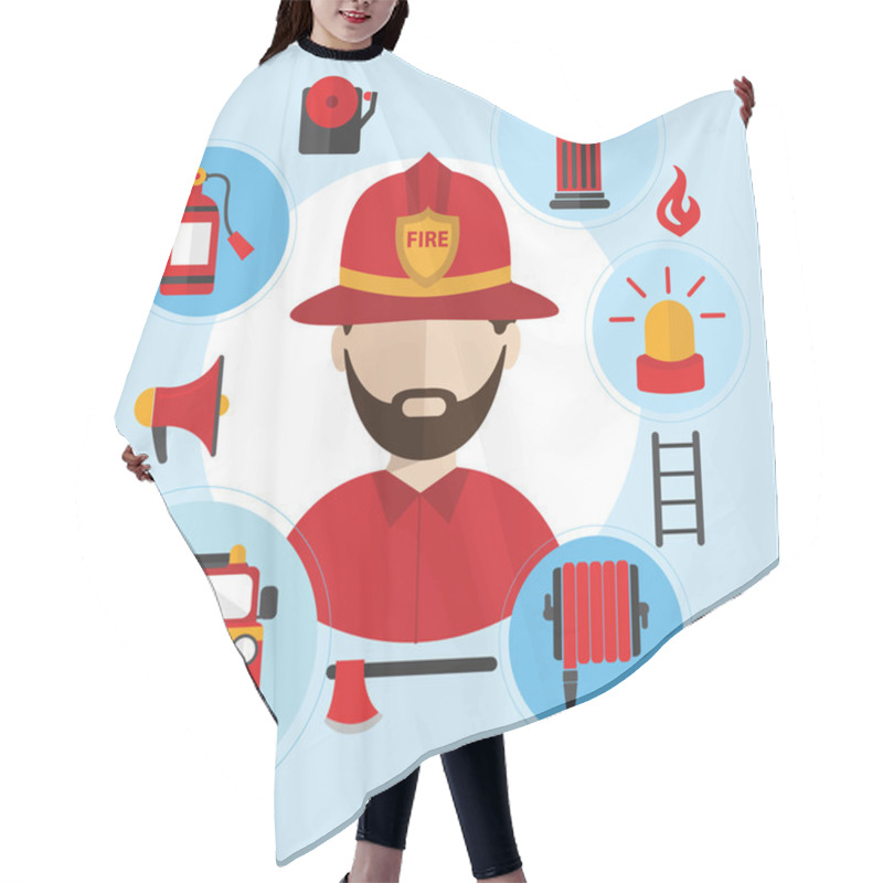 Personality  Firefighter And Icons Around. Hair Cutting Cape