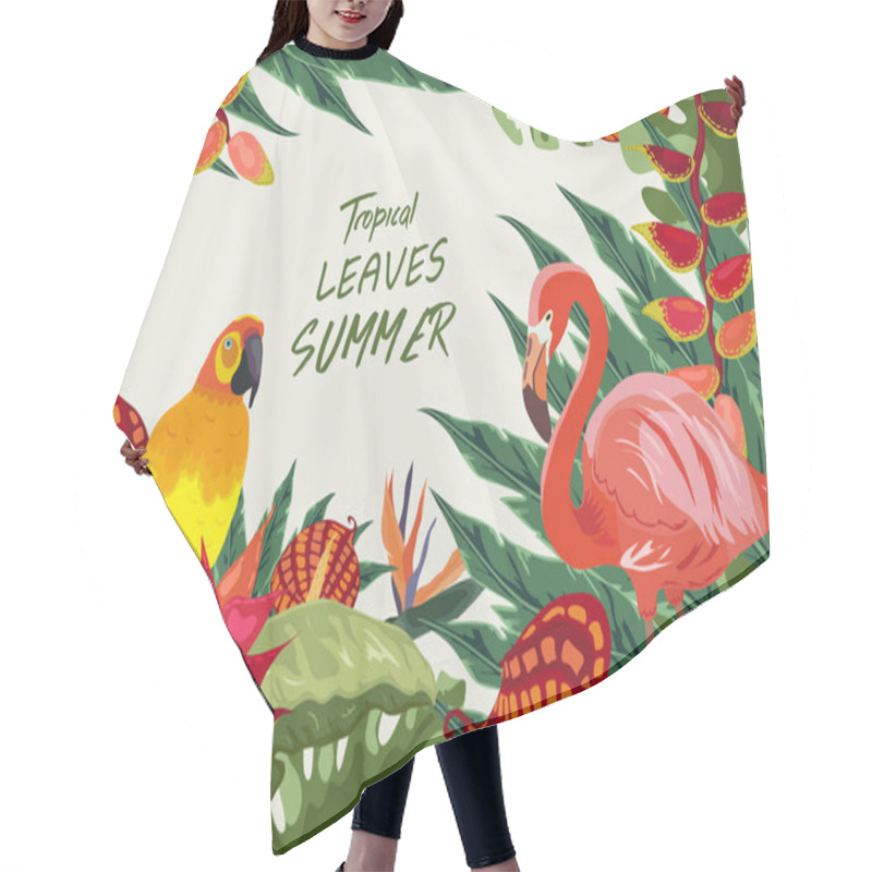 Personality  Tropical Jungle Rainforest Plants Flowers Birds, Flamingo , Toucan Border Background Hair Cutting Cape