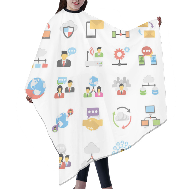 Personality  Networking Flat Vector Icons Set Hair Cutting Cape