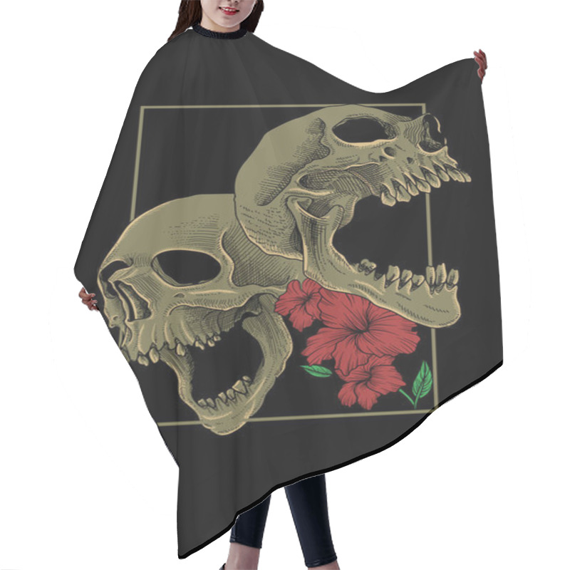 Personality  Skull With Flower Artwork Illustration Hair Cutting Cape