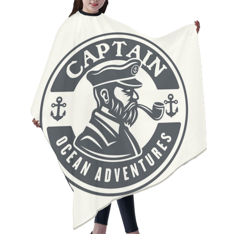 Personality  Captain Smoke Pipe Vector Round Emblem, Badge Or Label On Light Background Hair Cutting Cape