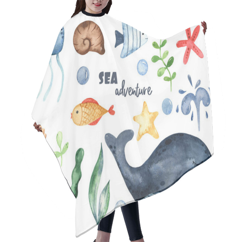 Personality  Children Sailors On The Sea Landscape, Ships On A White Background. Watercolor Seamless Pattern Hair Cutting Cape