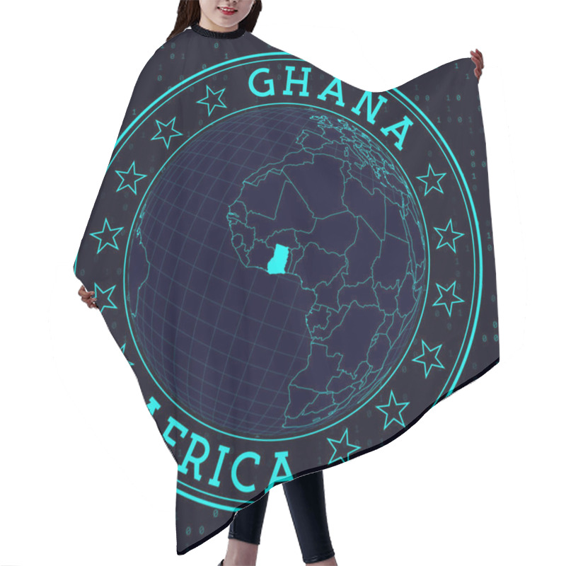 Personality  Ghana Round Sign Futuristic Satelite View Of The World Centered To Ghana Country Badge With Map Hair Cutting Cape