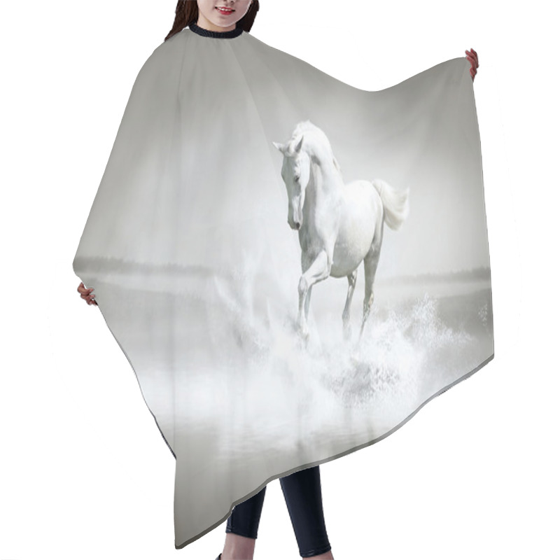 Personality  White Horse Running Through Water Hair Cutting Cape