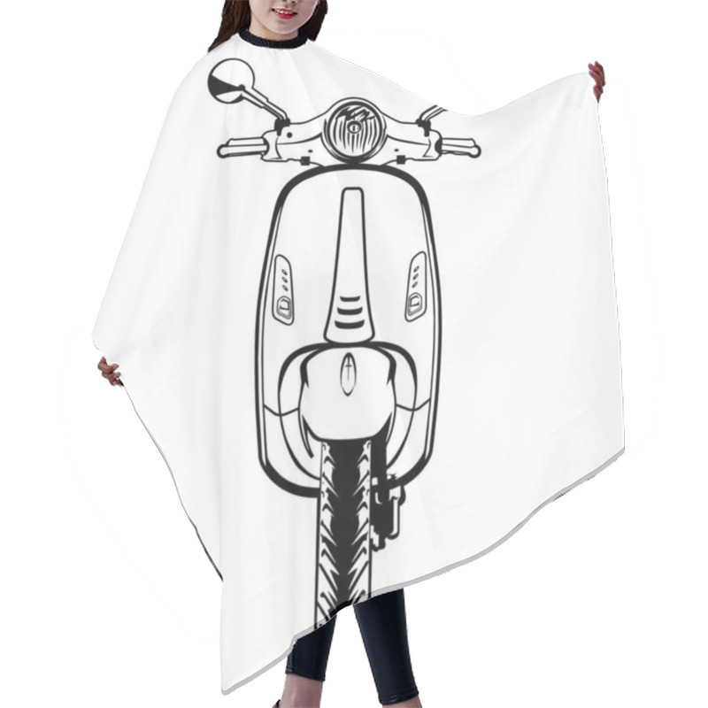 Personality  Scooter Automatic Black And White Front Side View Line Art Vector Hair Cutting Cape