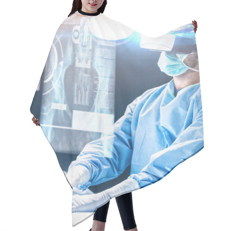 Personality  Surgeon Performing Operation With Medical Interface  Hair Cutting Cape