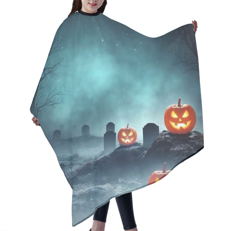 Personality  Spooky Halloween Poster Featuring Glowing Pumpkins And Eerie Mist Effects. Hair Cutting Cape