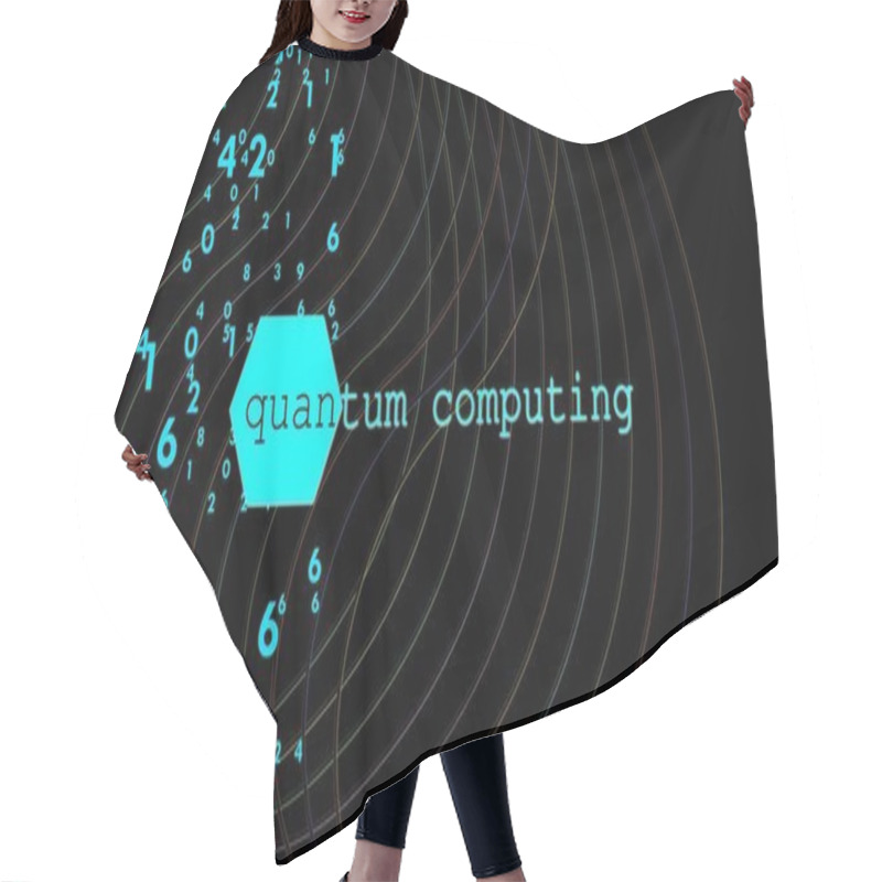 Personality  Illustration Is Referring To New Technologies And Technological Innovation. Dark Background With Random Numbers And Curved Lines. Quantum Computing, Based On Cubits, New Algorithms. Speed Computation. Hair Cutting Cape