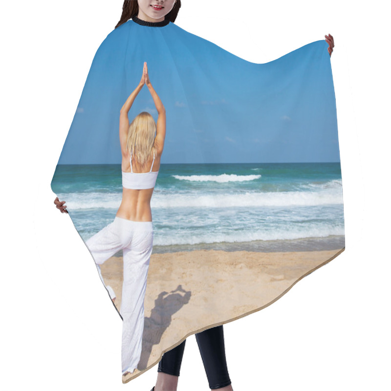 Personality  Healthy Yoga Exercise On The Beach Hair Cutting Cape