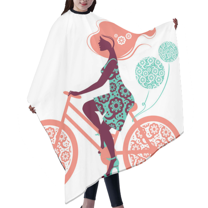 Personality  Silhouette Of Beautiful Girl On Bicycle Hair Cutting Cape