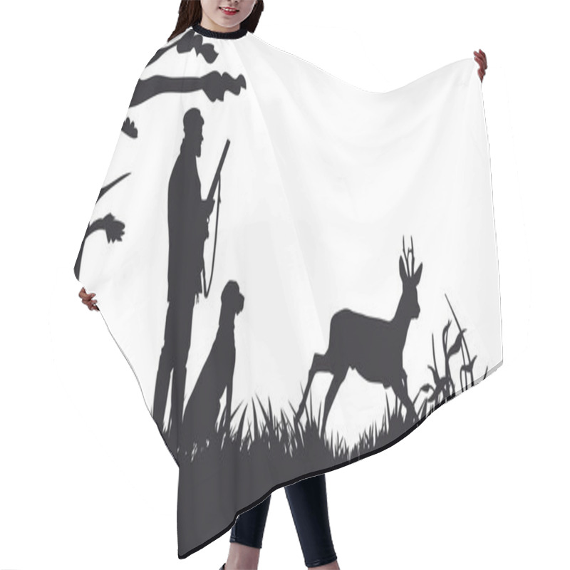 Personality  Hunter With Dog Hunting Animals In The Forest - Black And White Silhouette Hair Cutting Cape