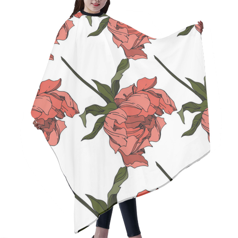 Personality  Vector Peony Floral Botanical Flowers. Black And White Engraved  Hair Cutting Cape