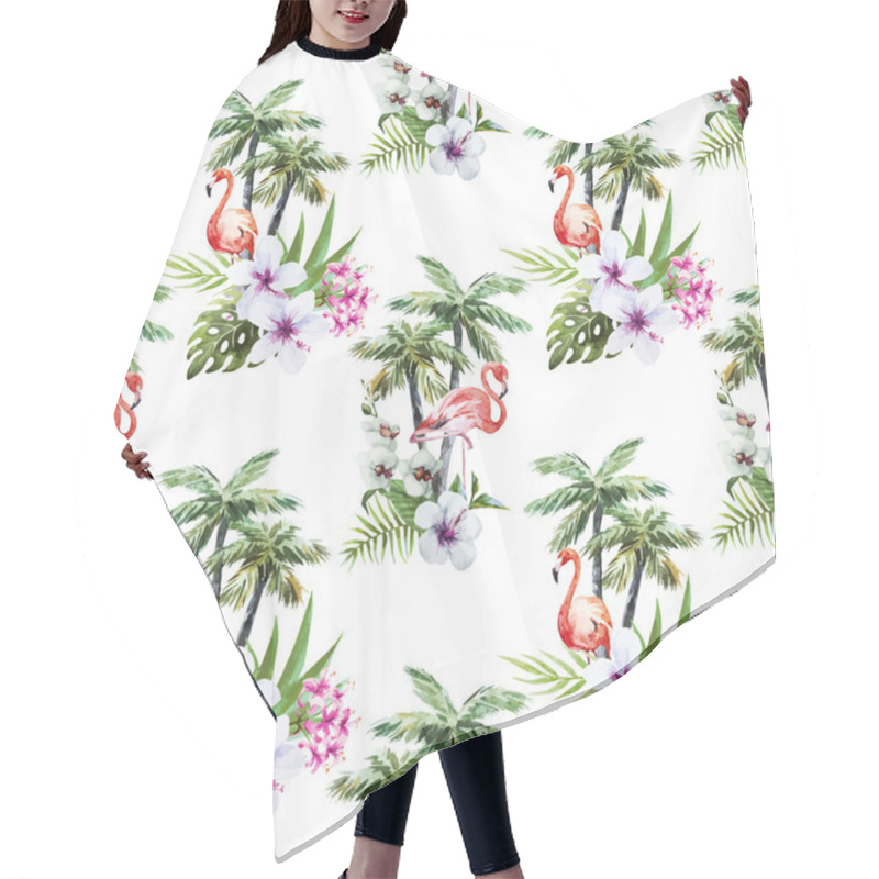 Personality  Flamingo With Palms And Flowers Hair Cutting Cape