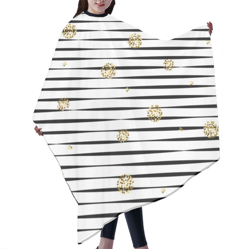 Personality  Striped Black And White Seamless Pattern With Golden Shimmer Polka Dots. Hair Cutting Cape