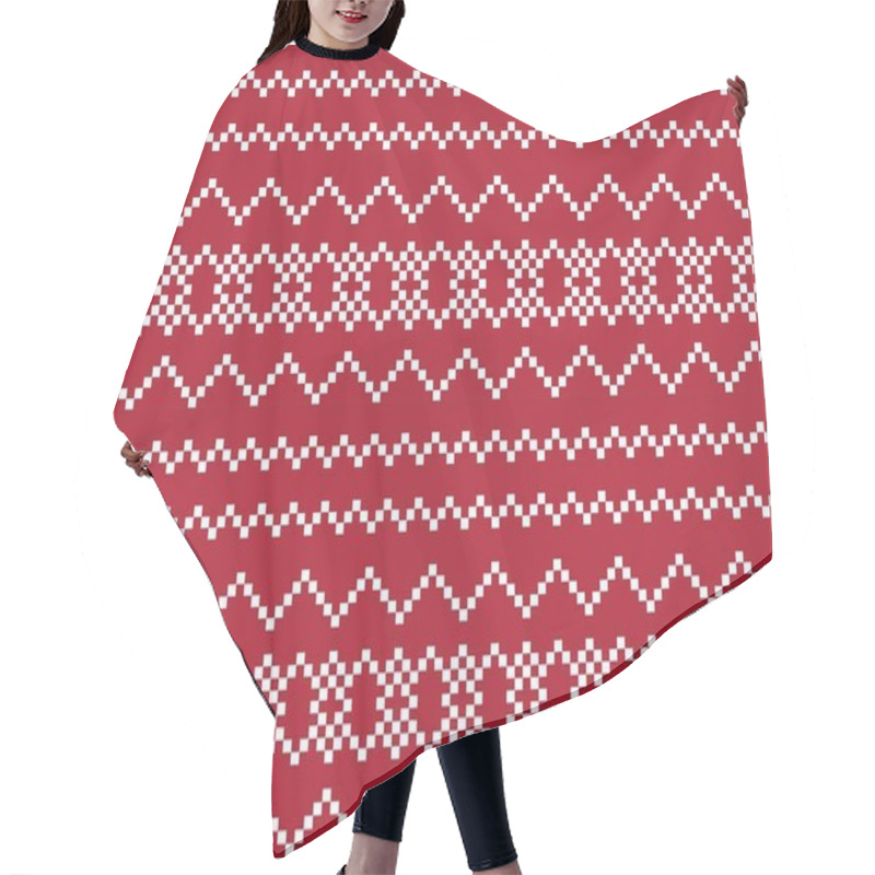 Personality  Red Christmas Fair Isle Pattern Background For Fashion Textiles, Knitwear And Graphics Hair Cutting Cape