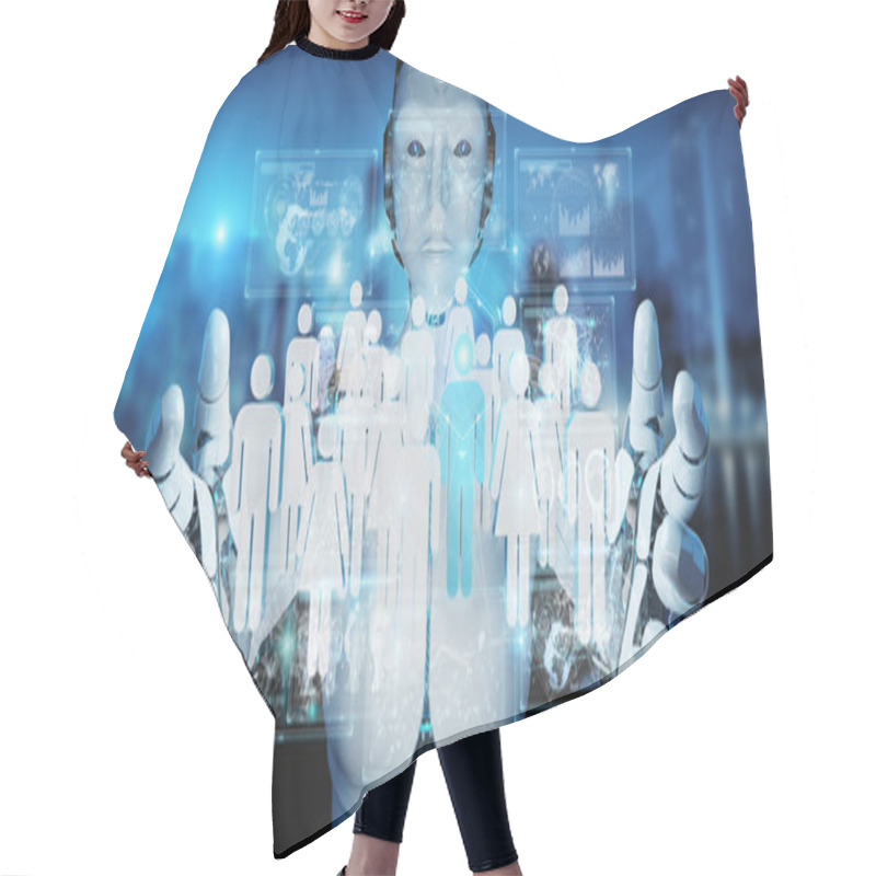 Personality  White Cyborg Controlling Group Of People 3D Rendering Hair Cutting Cape