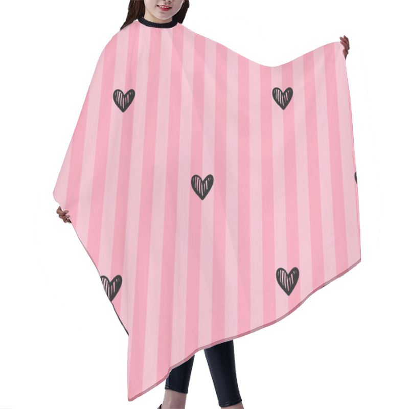 Personality  Seamless Pink Striped Pattern Featuring Hand-drawn Black Hearts, Perfect For Valentine S Day Designs, Romantic Themes, And Stationery Hair Cutting Cape