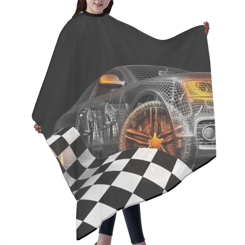 Personality  Car With Flag. 3d Car Model On A Black Background. Hair Cutting Cape