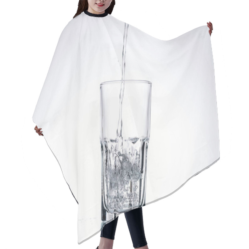 Personality  Background Of Water Pouring In Glass On White With Backlit Hair Cutting Cape