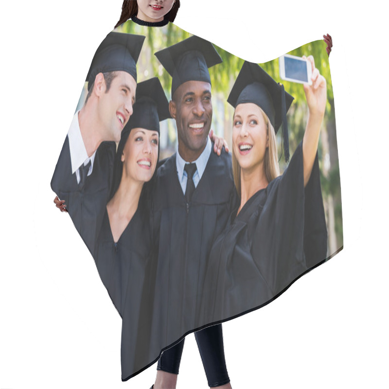 Personality  College Graduates In Graduation Gowns Hair Cutting Cape