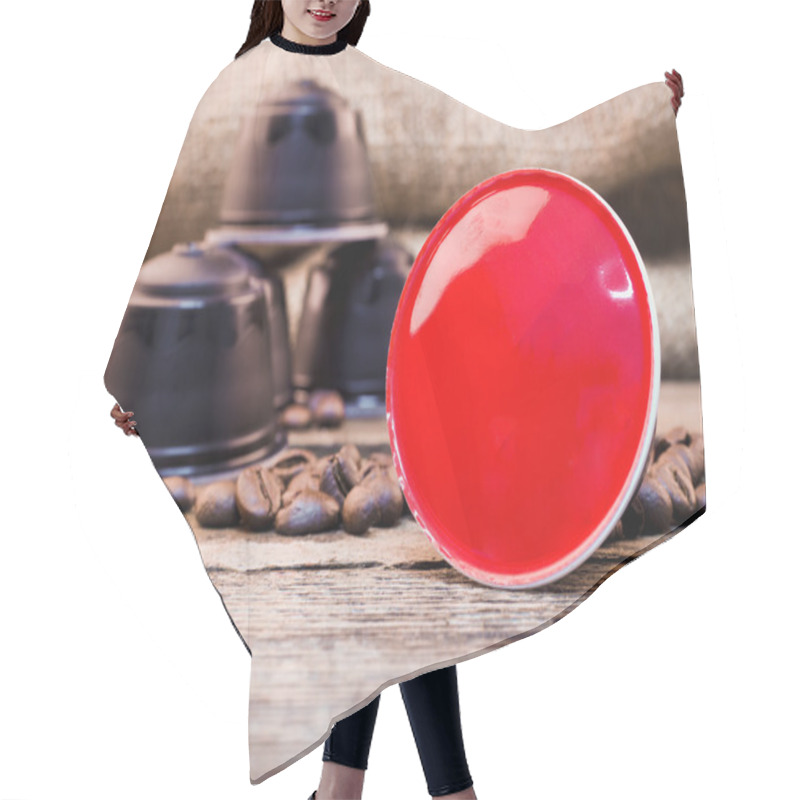 Personality  Coffe Pods On Wooden Table Hair Cutting Cape