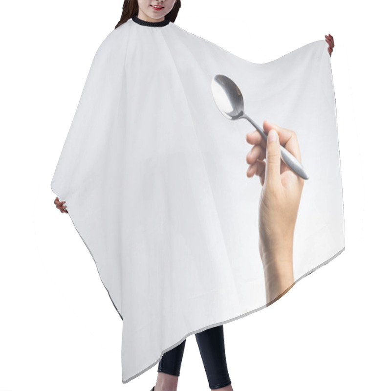 Personality  Man Hand Holding A Silver Spoon Hair Cutting Cape