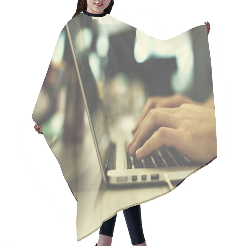 Personality  Software Developer Writing Programming Code On Laptop Computer Hair Cutting Cape