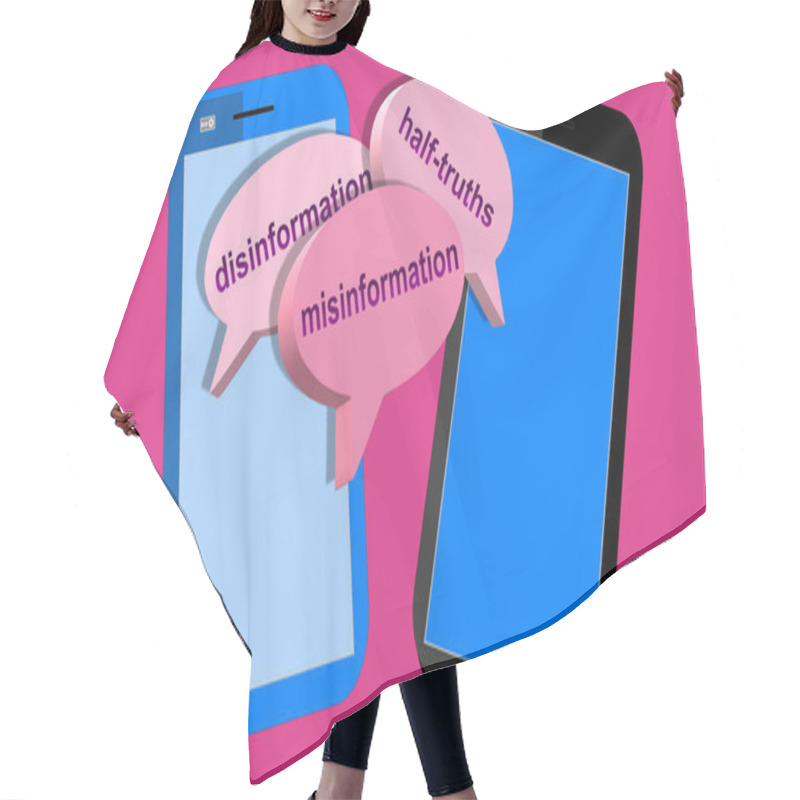 Personality  Mobile Phones, False Communication. Three Speech Bubbles. Disinformation, Half-truths And Misinformation In Dialog Balloons. 3d Illustration With Strong Tones. Danger. Falsehood, Fib, Lies. Hair Cutting Cape