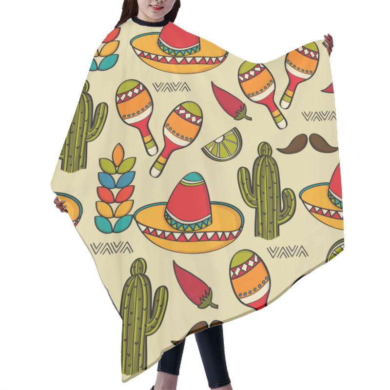 Personality  Doodle Seamless Pattern With Mexico Symbols, Vector Format Hair Cutting Cape