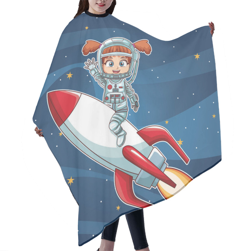 Personality  Girl On Space With Rocket Cartoon Hair Cutting Cape