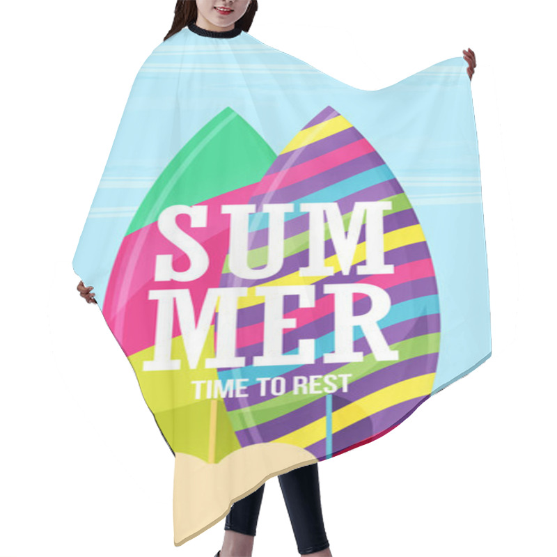 Personality  Surfboards On The Beach. Flat Design Style. Hair Cutting Cape