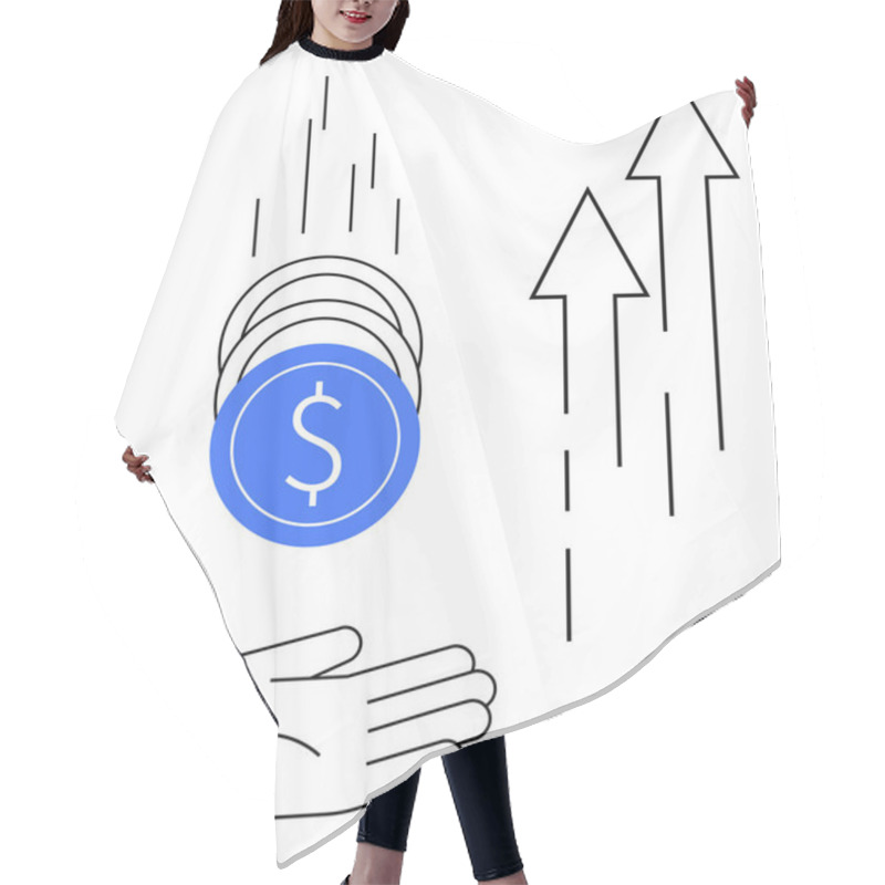 Personality  Hand Catching Falling Coins With Dollar Signs And Arrows Pointing Upwards. Ideal For Finance, Investment Strategies, Economic Growth, Digital Currency, Revenue Increase, Savings Plans, And Market Hair Cutting Cape