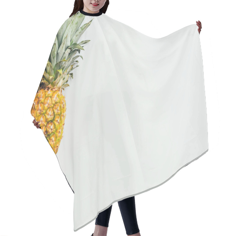 Personality  Top View Of Ripe Pineapples With Green Leaves On White Background Hair Cutting Cape