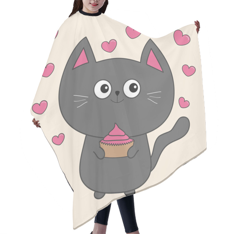 Personality  Gray Cat Holding Cupcake Hair Cutting Cape