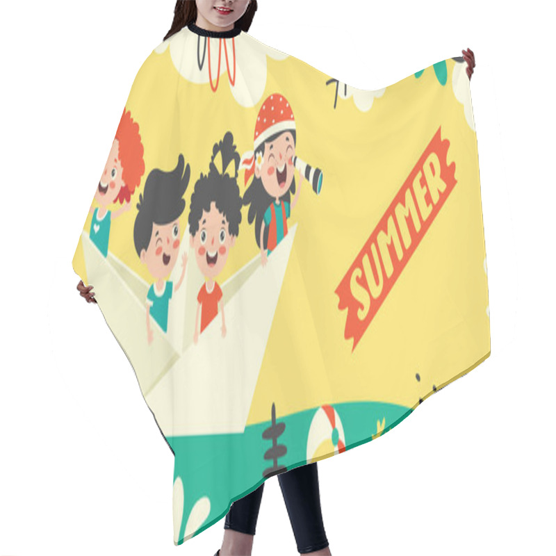 Personality  Flat Summer Banner With Cartoon Character Hair Cutting Cape