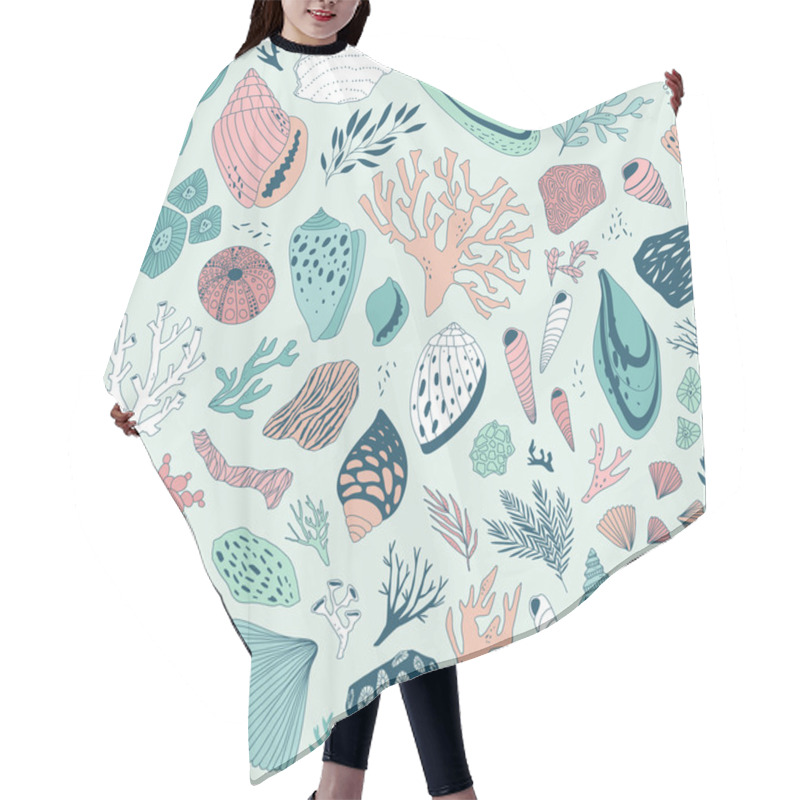 Personality  Vector Hand Drawn Seamless Pattern With Shells And Corals Hair Cutting Cape