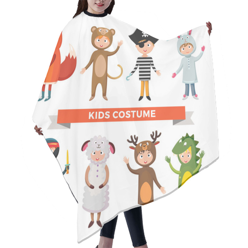 Personality  Kids Different Costumes Isolated Vector Illustration Hair Cutting Cape