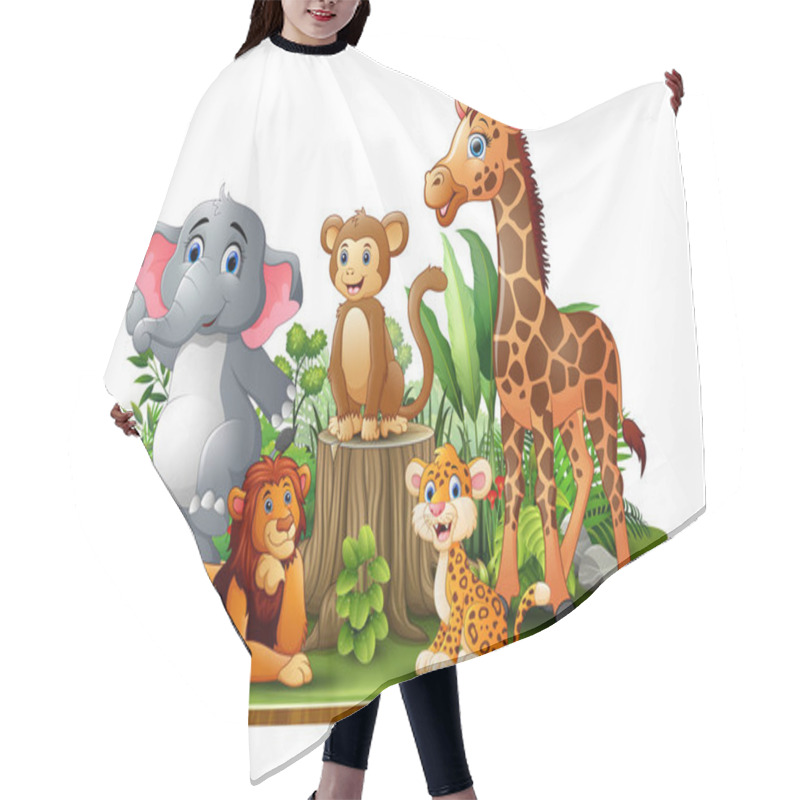 Personality  Happy Animals Cartoon In The Park With Green Plants Hair Cutting Cape